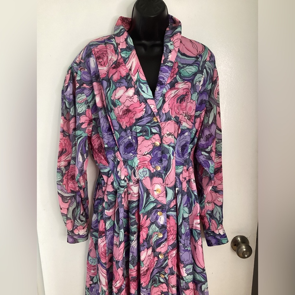 Vintage Elegant Floral Long Sleeve Dress 12 - Picture 2 of 11